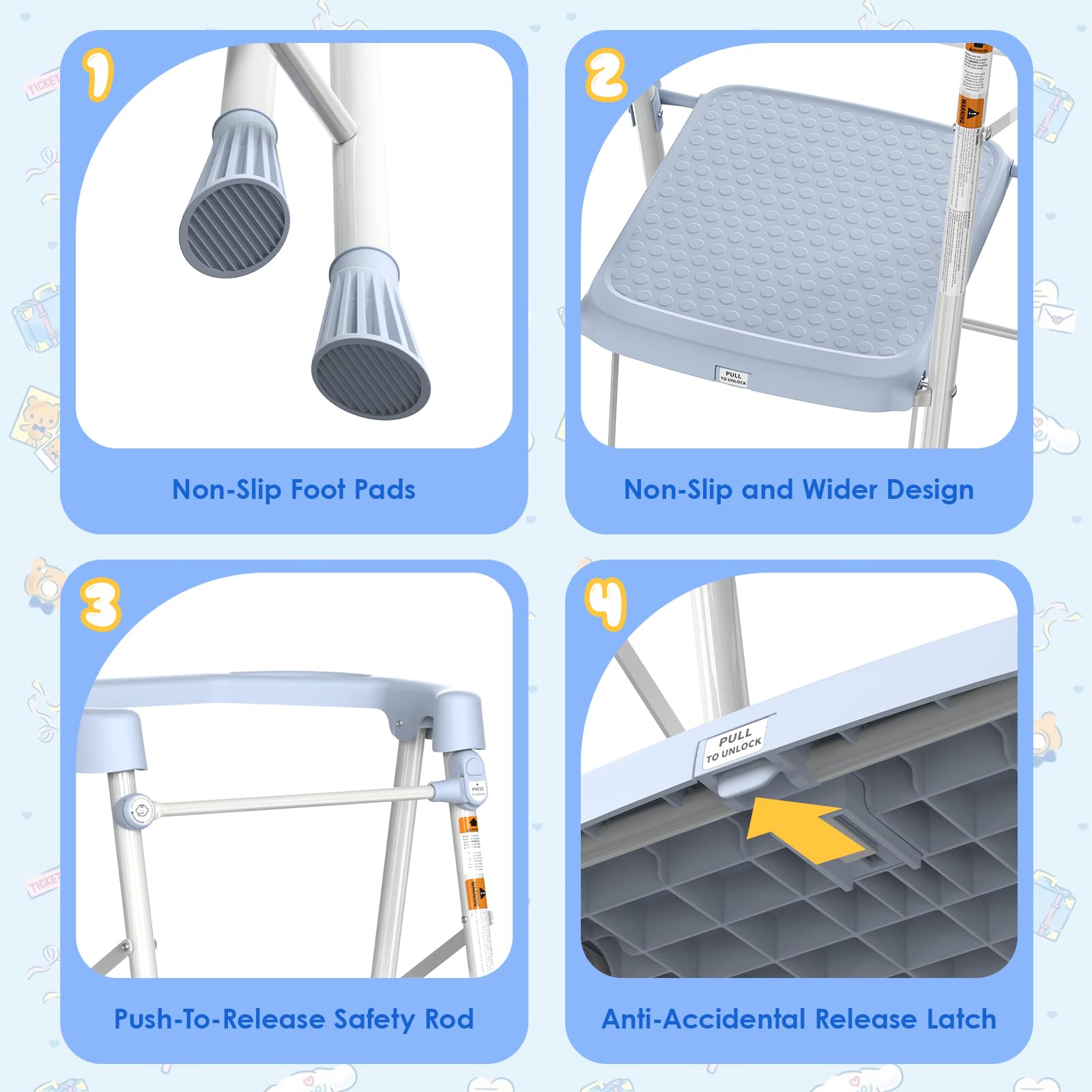 HBTower Kids 2 Steps Stool blue safety railing close-up.