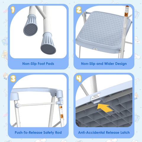 HBTower Kids 2 Steps Stool blue safety railing close-up.