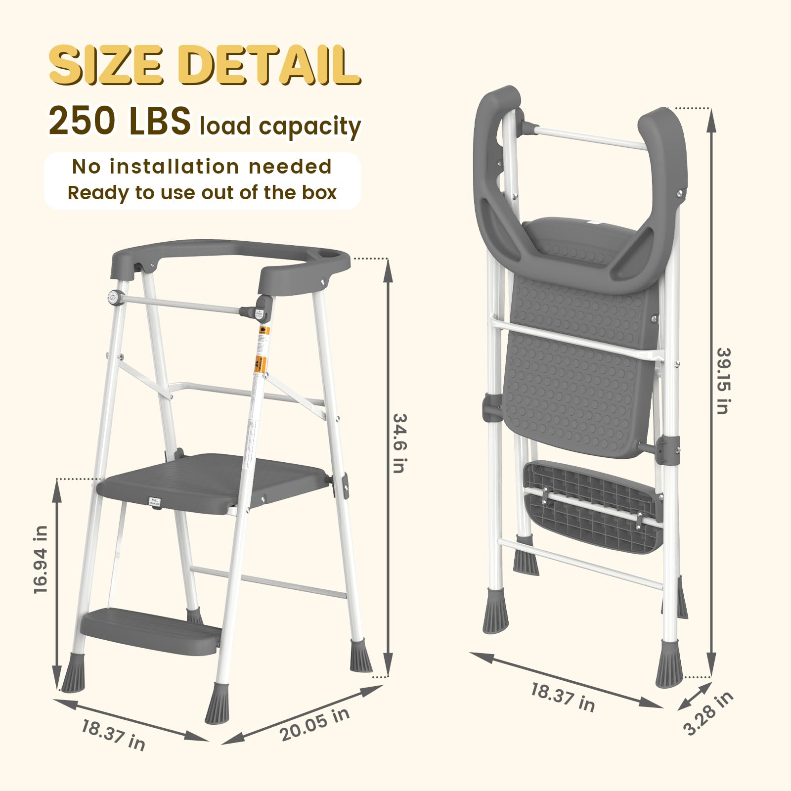HBTower Kids 2 Steps Stool folded for compact storage and easy transport