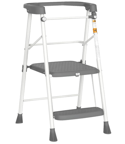 HBTower Kids 2 Steps Stool opened at counter showing sturdy aluminum build and safety features