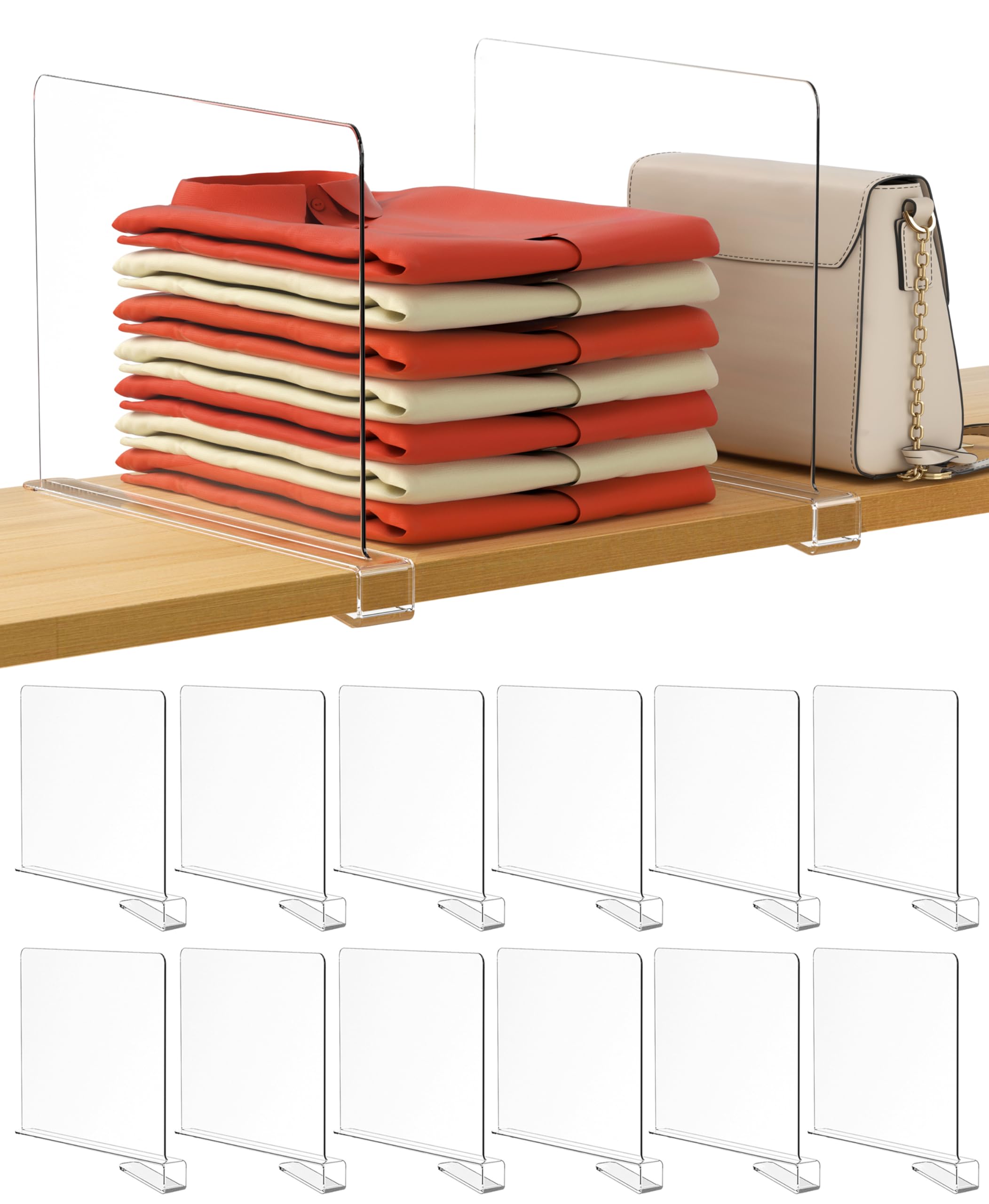 HBlife 12in tall clear shelf dividers for organized shelves and purses