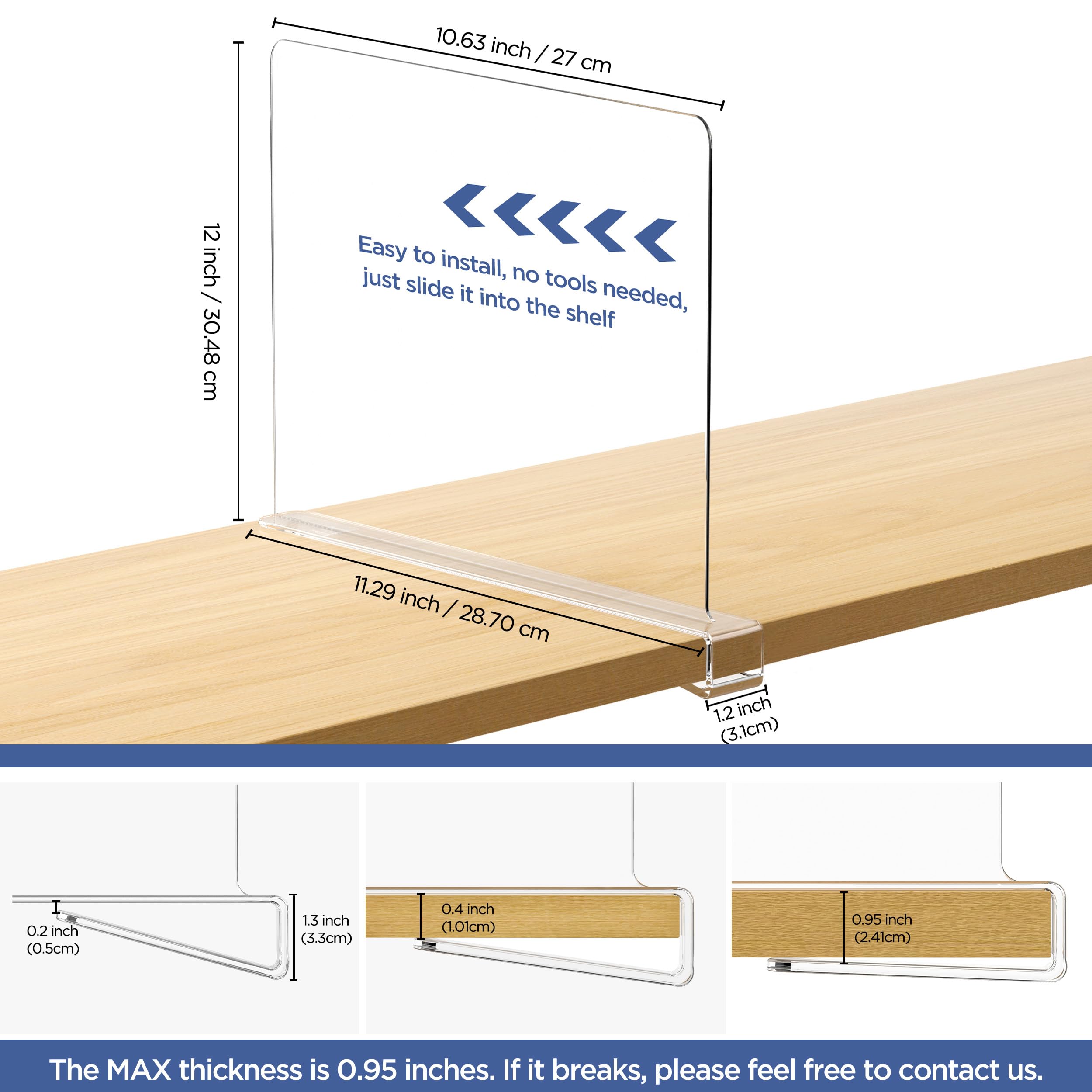 HBlife adjustable acrylic divider with smooth edges prevents snagging.