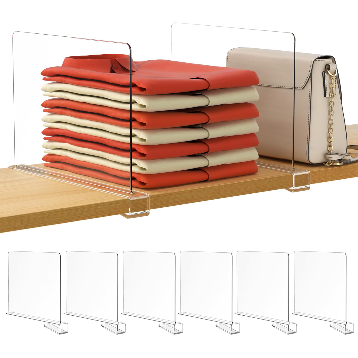 HBlife clear shelf dividers keep sweaters neat and visible.