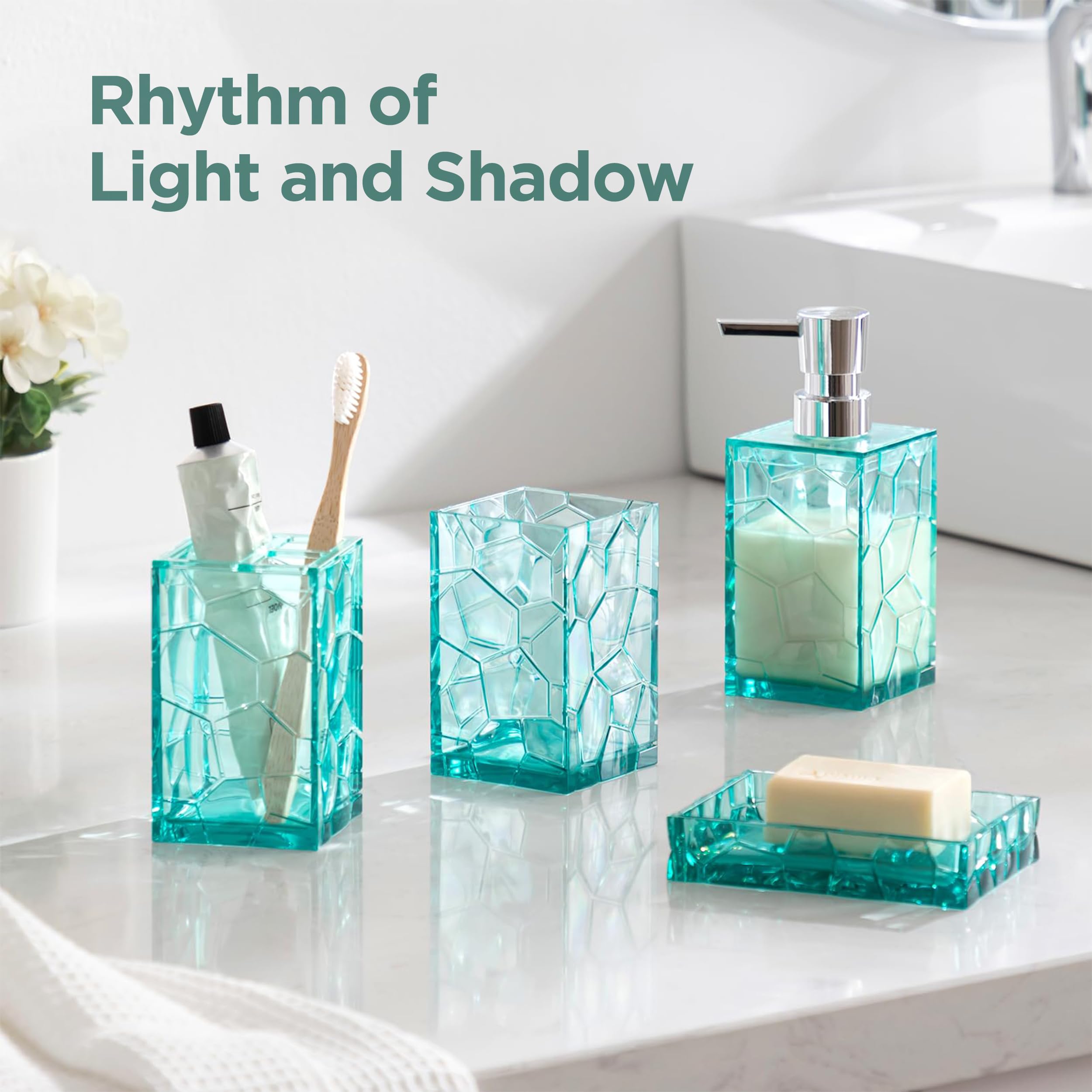 HBlife teal acrylic soap dispenser ready for body wash or sanitizer