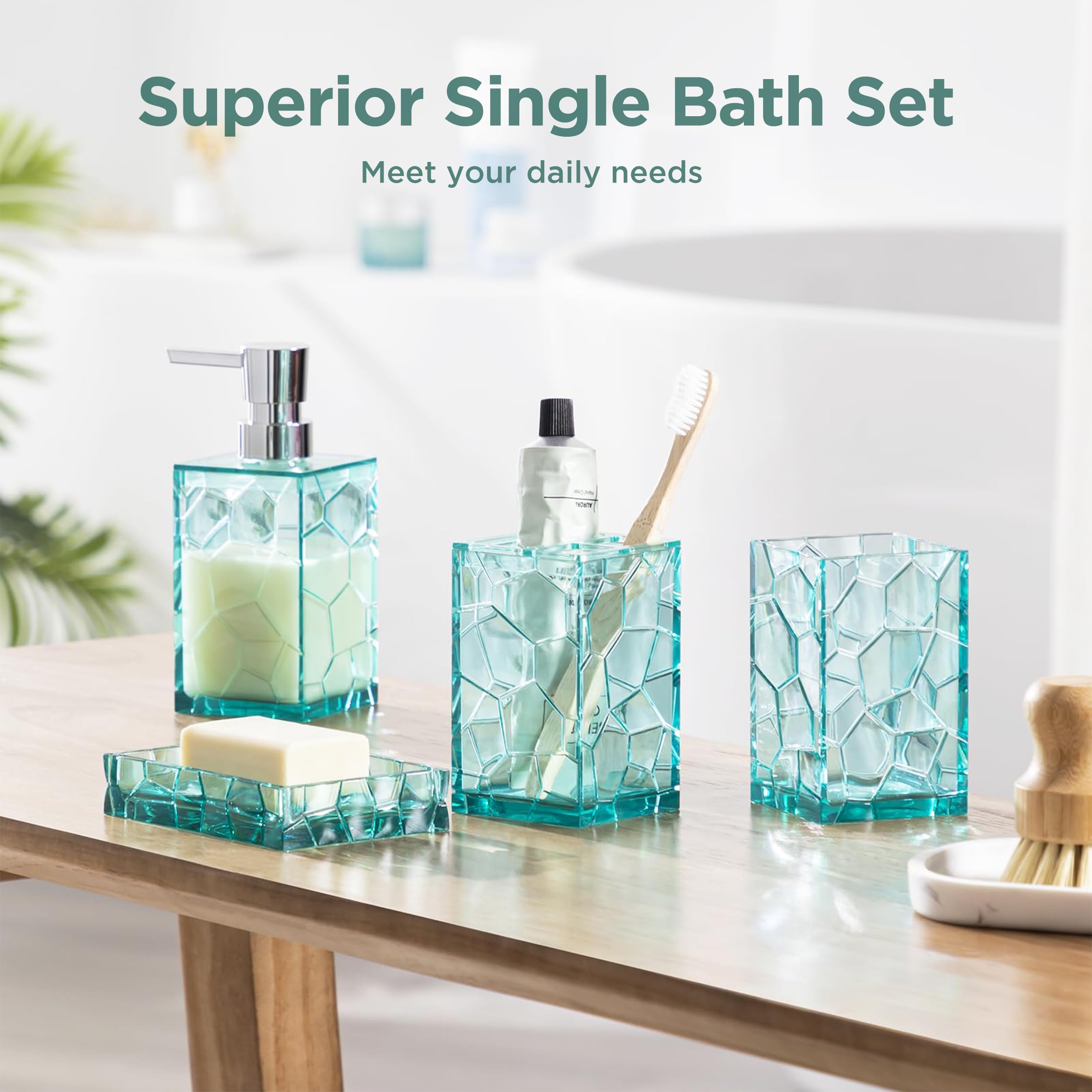 HBlife toothbrush holder in teal acrylic keeps brushes organized
