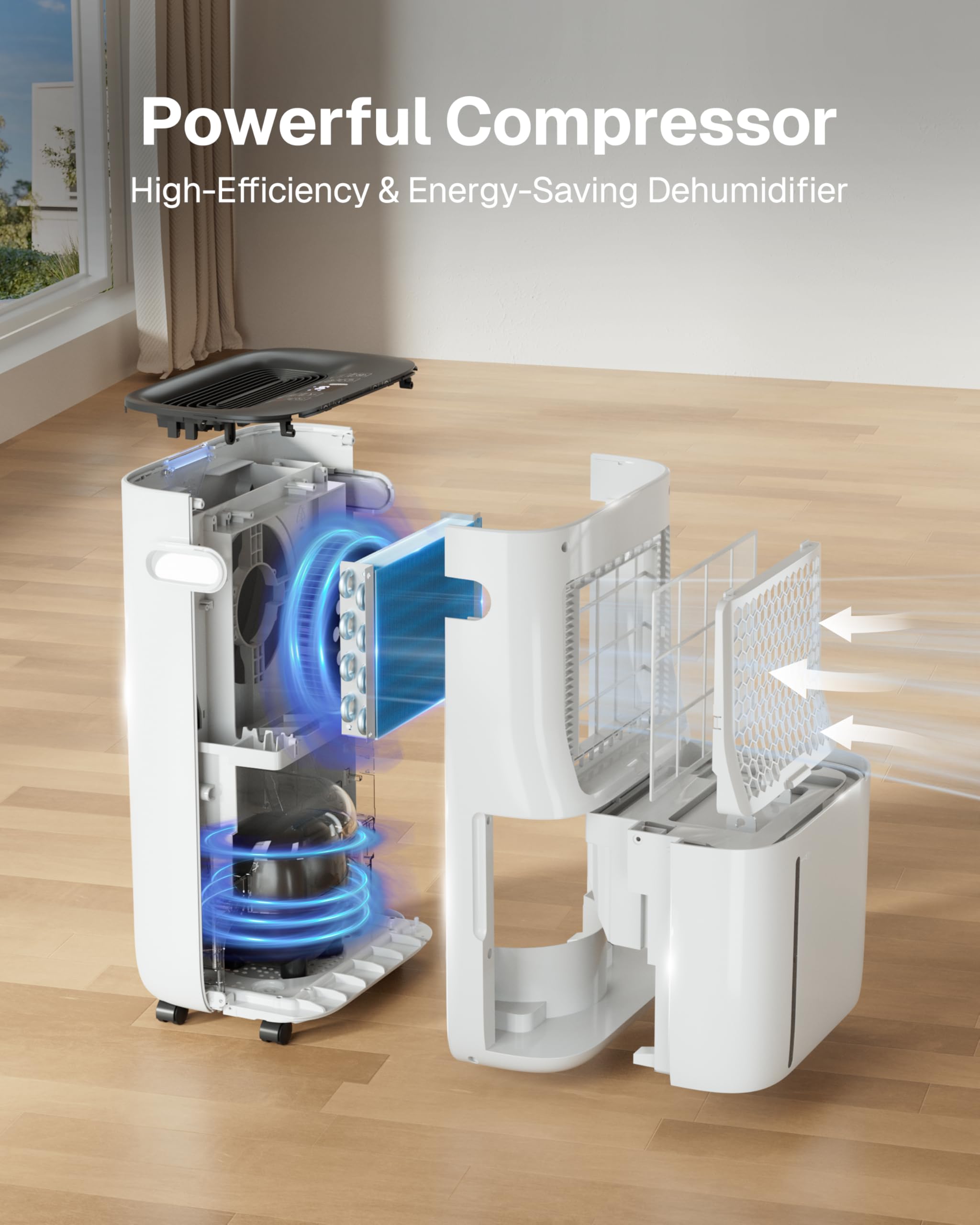 HBN dehumidifier water tank visible for easy drainage