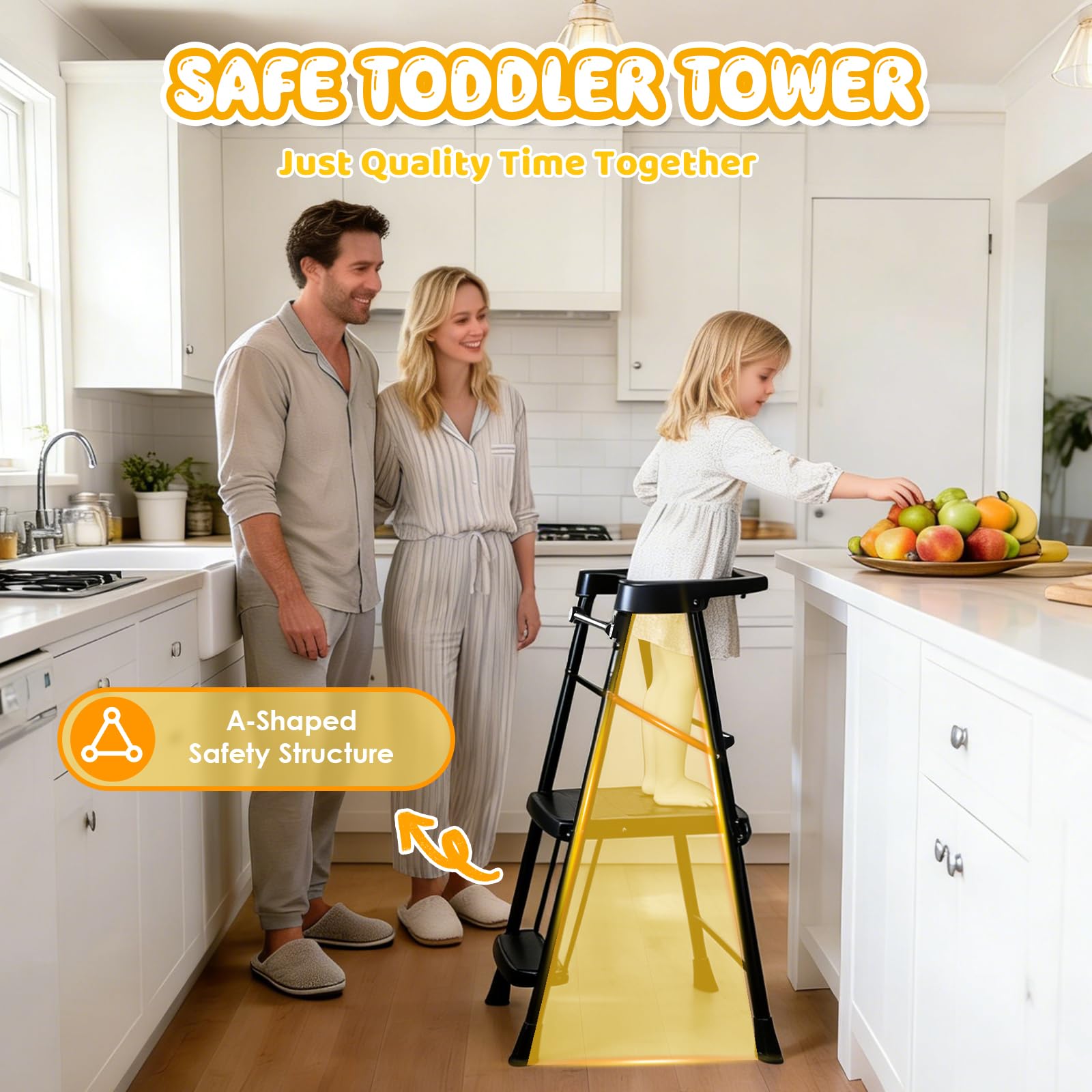 HBTower Folding toddler stool ready for quick storage and travel.