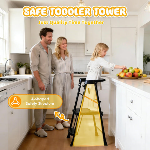 HBTower Folding toddler stool ready for quick storage and travel.