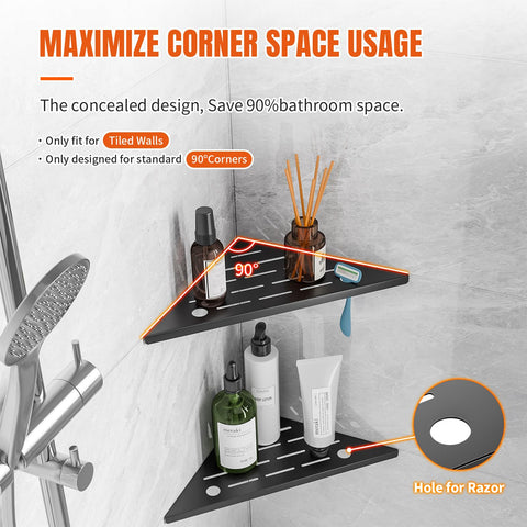 HBXS shower shelf drainage slots; rapid drainage keeps items dry after use.