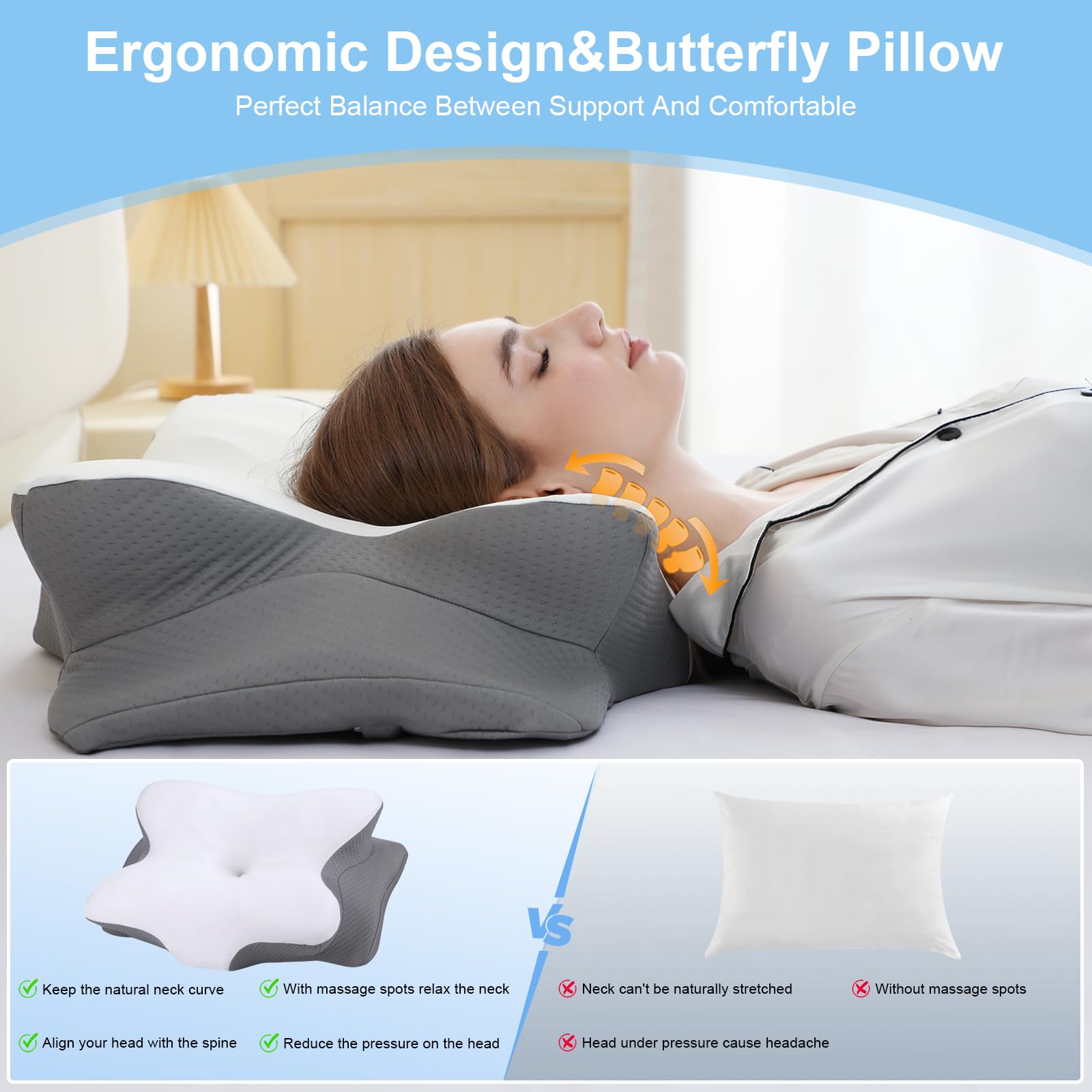Ergonomic design supports head and shoulders for improved alignment.