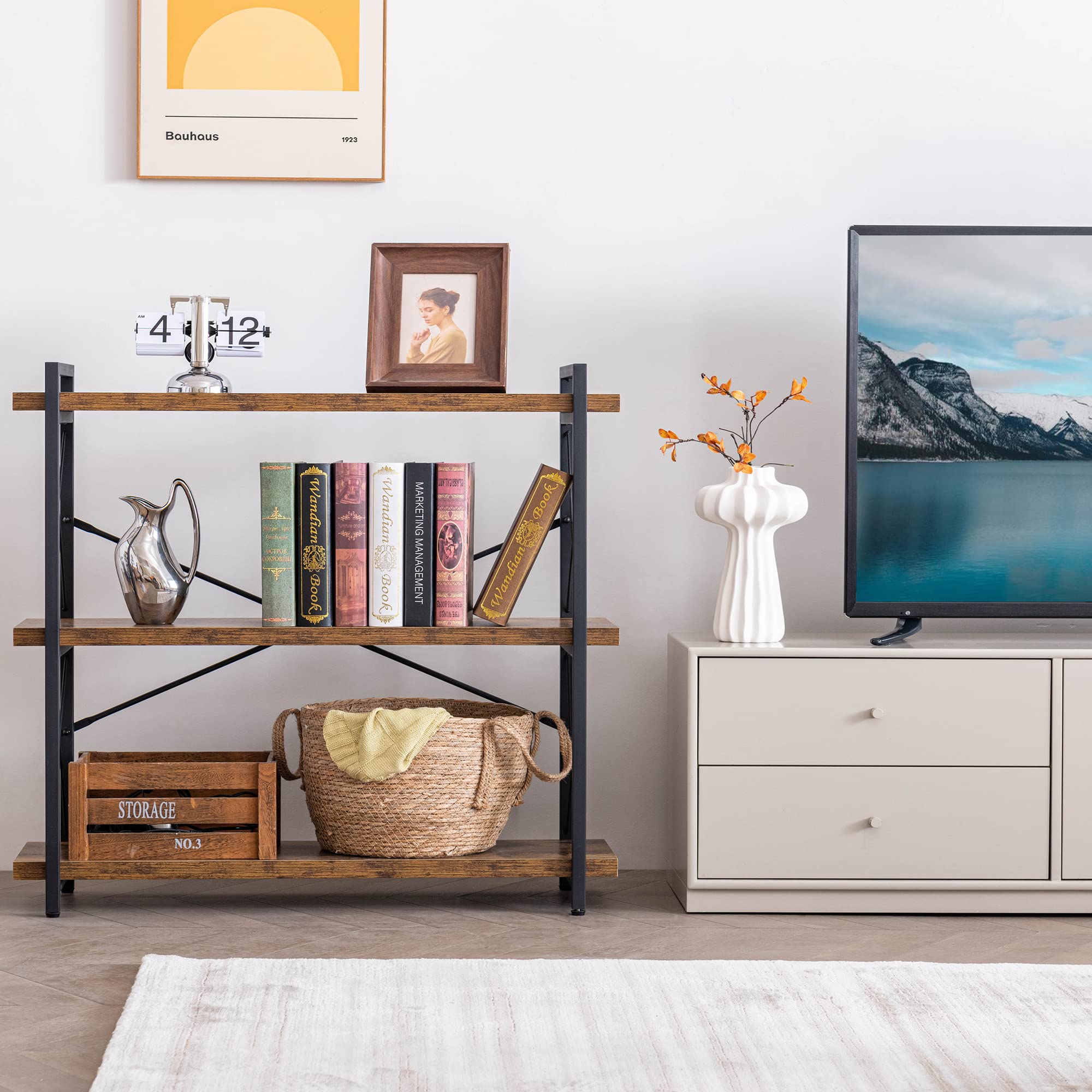 HCHQHS Bookshelf wood shelves closeup highlighting warm tones and natural grain