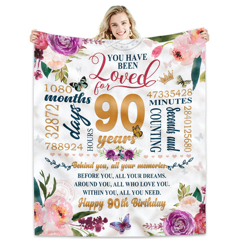 Hcoviv 90th birthday blanket floral design for celebratory warmth