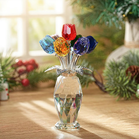 H&D HYALINE & DORA crystal rose figurine metal stem detail