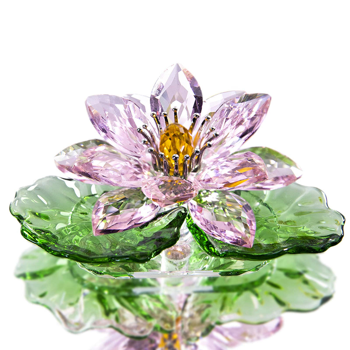 H&D HYALINE & DORA pink sparkle crystal lotus flower catches light beautifully as a desk centerpiece.