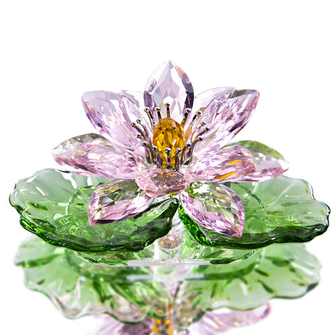 H&D HYALINE & DORA pink sparkle crystal lotus flower catches light beautifully as a desk centerpiece.