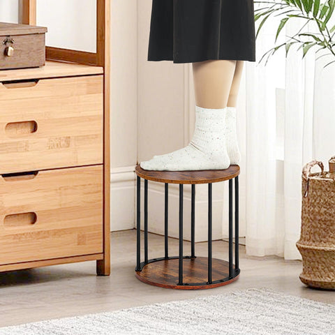 HDANI wooden stool used as plant stand adds height with rustic charm