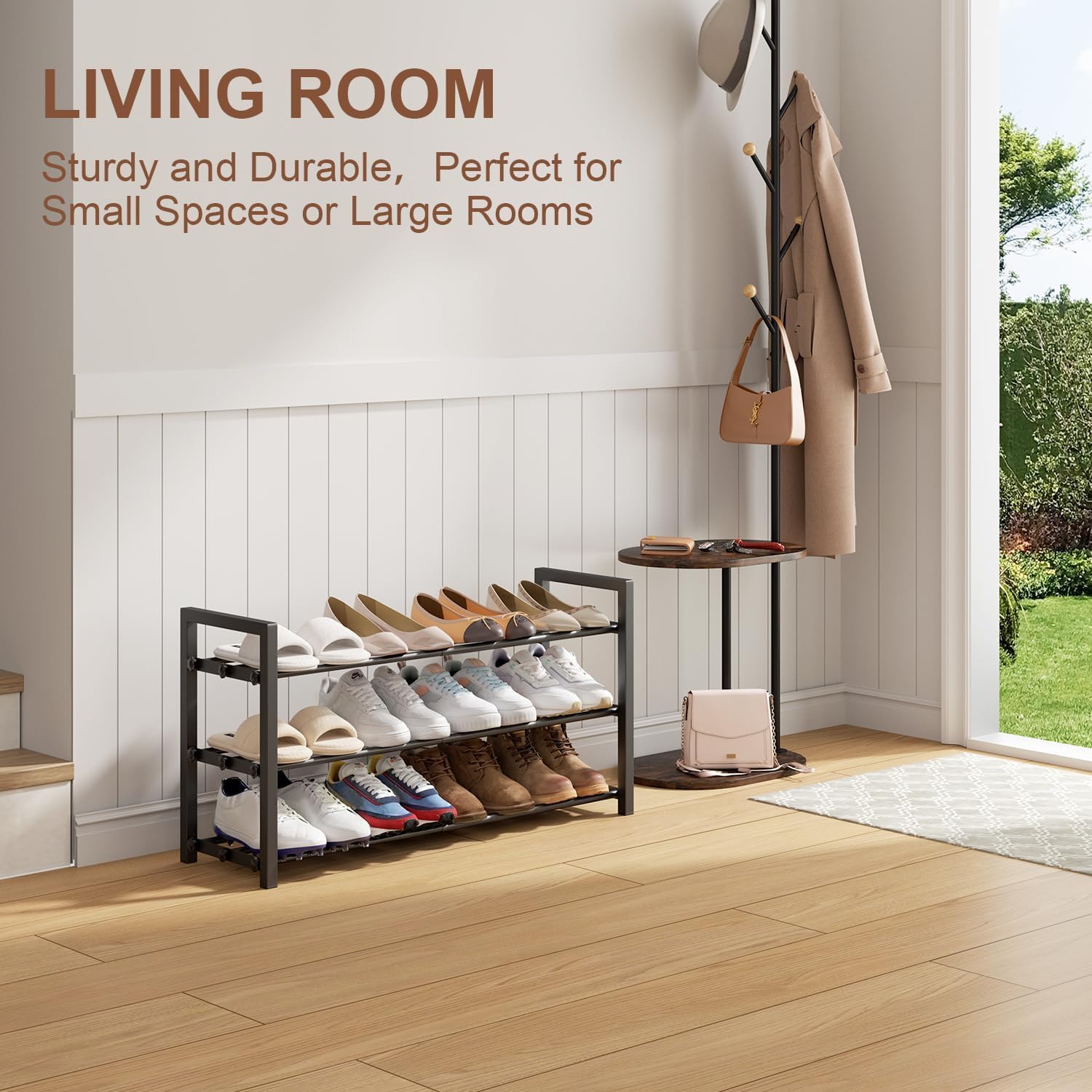 HDDTTZ 3-tier expandable shoe rack anti-slip end-caps protect floors.