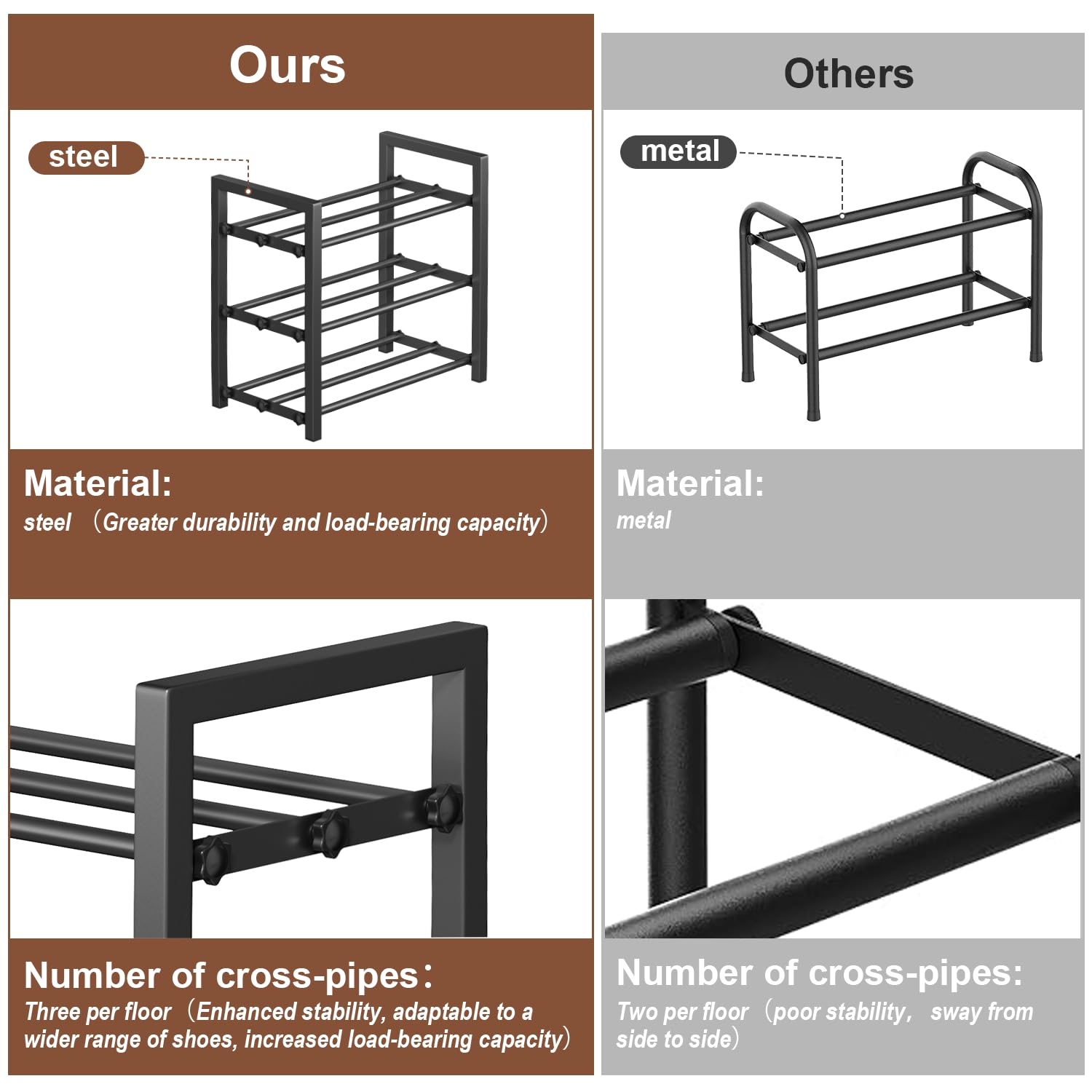 HDDTTZ 3-tier expandable shoe rack side view reveals slim profile for tight entryways.
