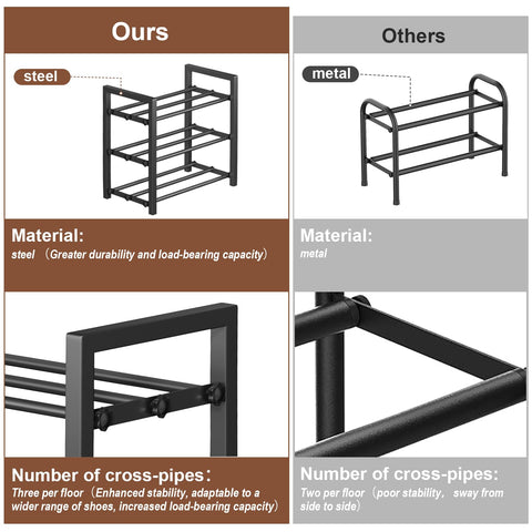 HDDTTZ 3-tier expandable shoe rack side view reveals slim profile for tight entryways.