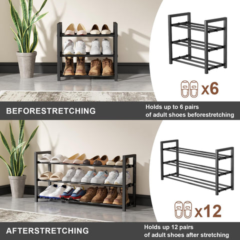HDDTTZ 3-tier expandable shoe rack width adjust close-up shows easy tool-free customization.