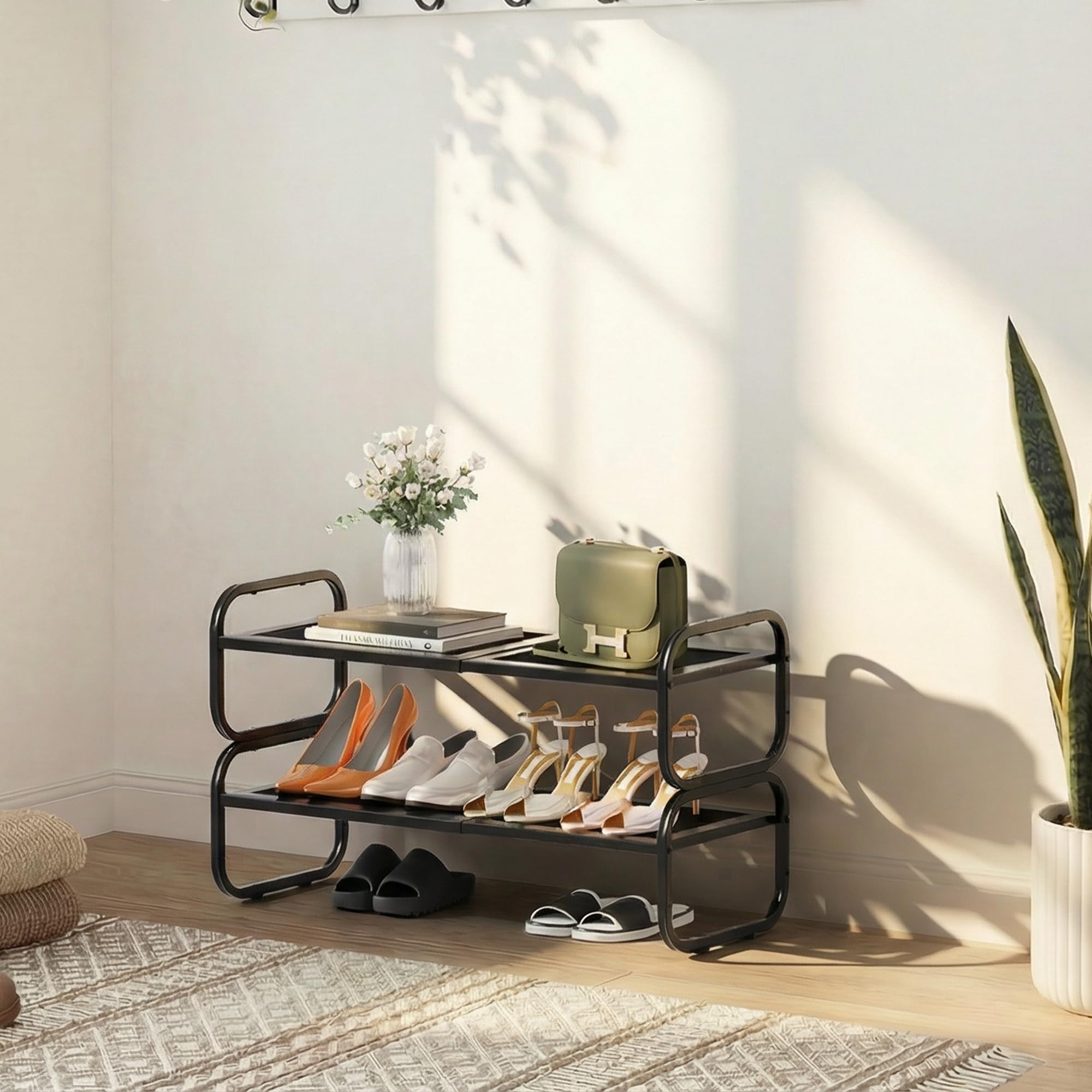 HDDTTZ dual-material-frame-mesh shoe organizer provides sturdy support and airflow for footwear.