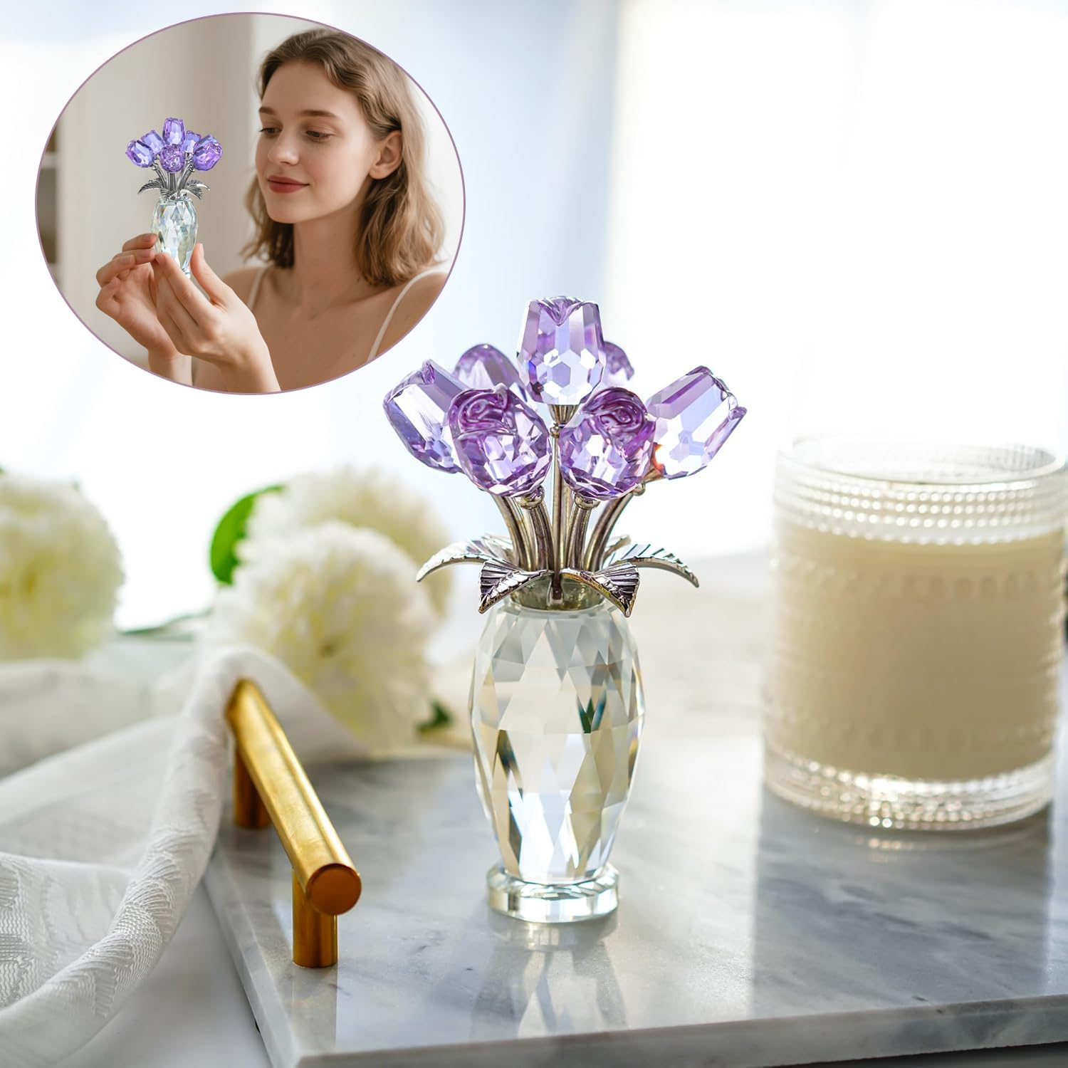 H&D HYALINE AND DORA crystal rose vase and stem create a lasting keepsake