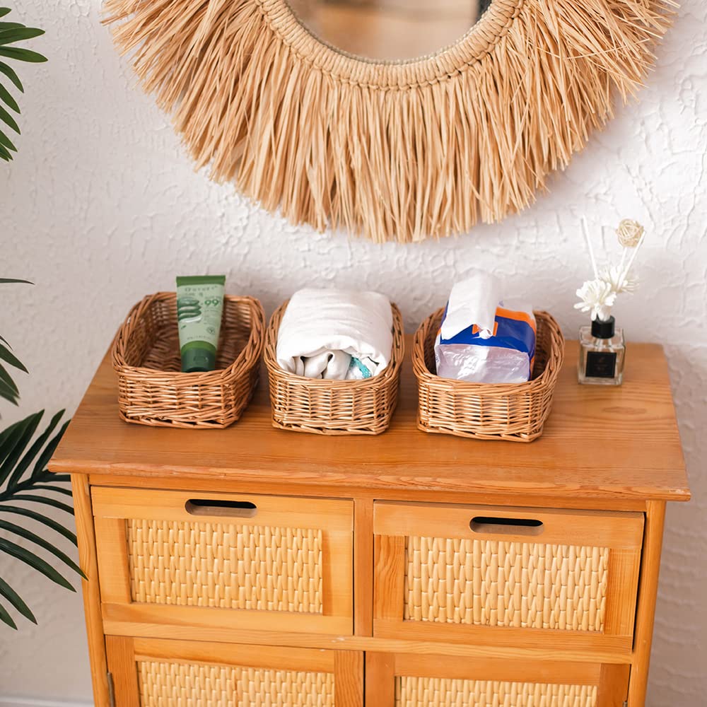 HDKJ rectangle small wicker basket closeup weave, shows artisan craftsmanship.