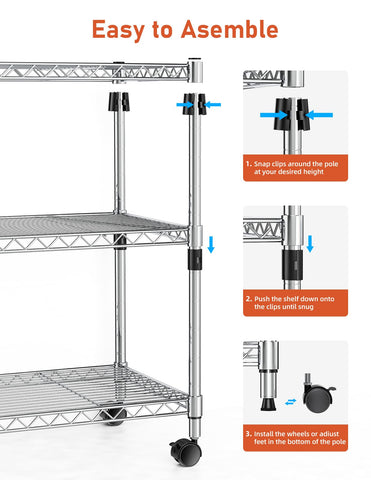 HealSmart 3-Tier Shelves with adjustable shelves in 1-inch steps