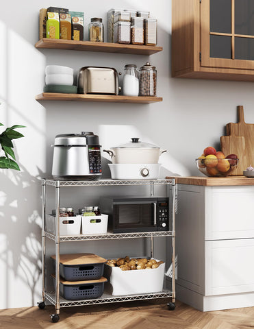 HealSmart 3-Tier Shelves side view showing space-saving chrome unit