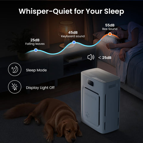 HEAPETS P358 auto mode keeps noise low during sleep.