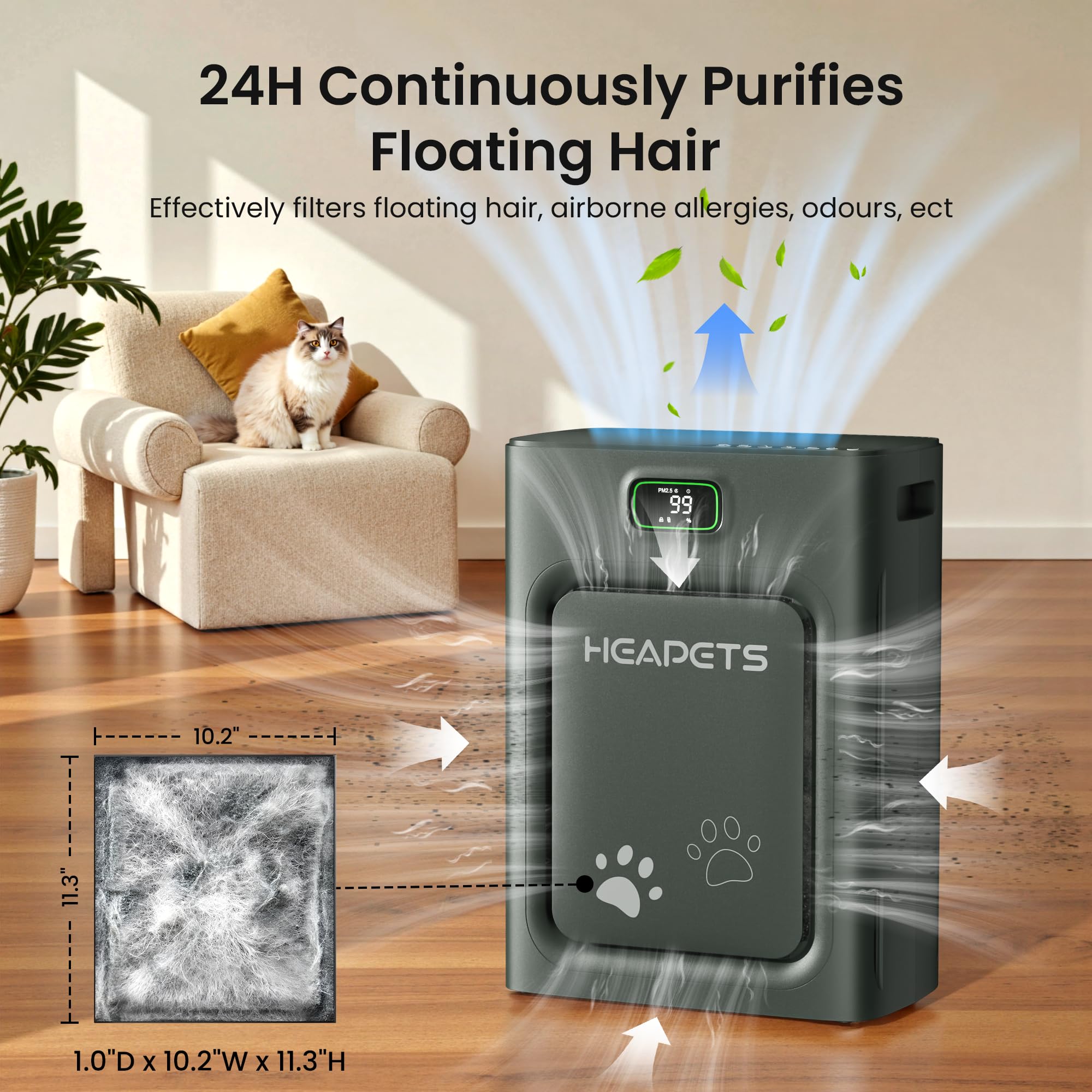 HEAPETS P358 captures pet hair in action.