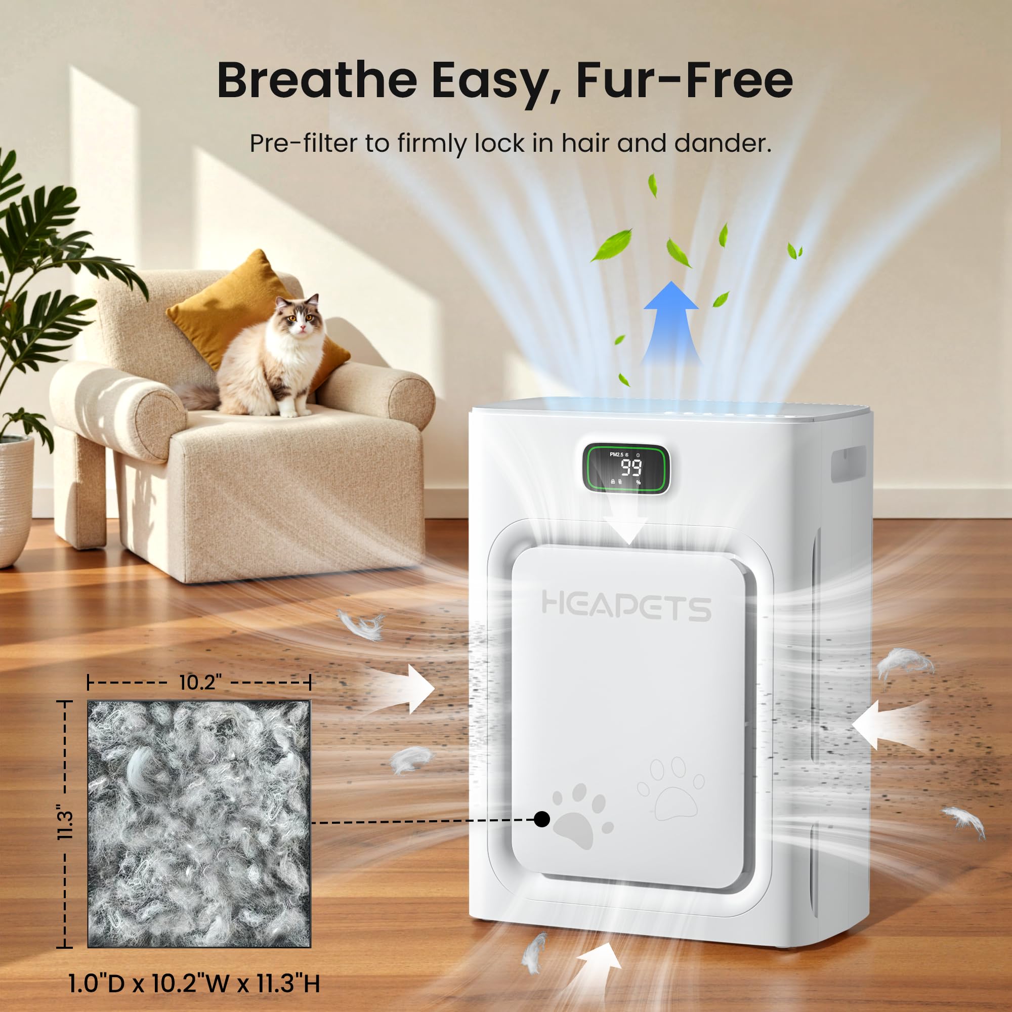 HEAPETS P358 in a dog room setup demonstrating cleaner air.