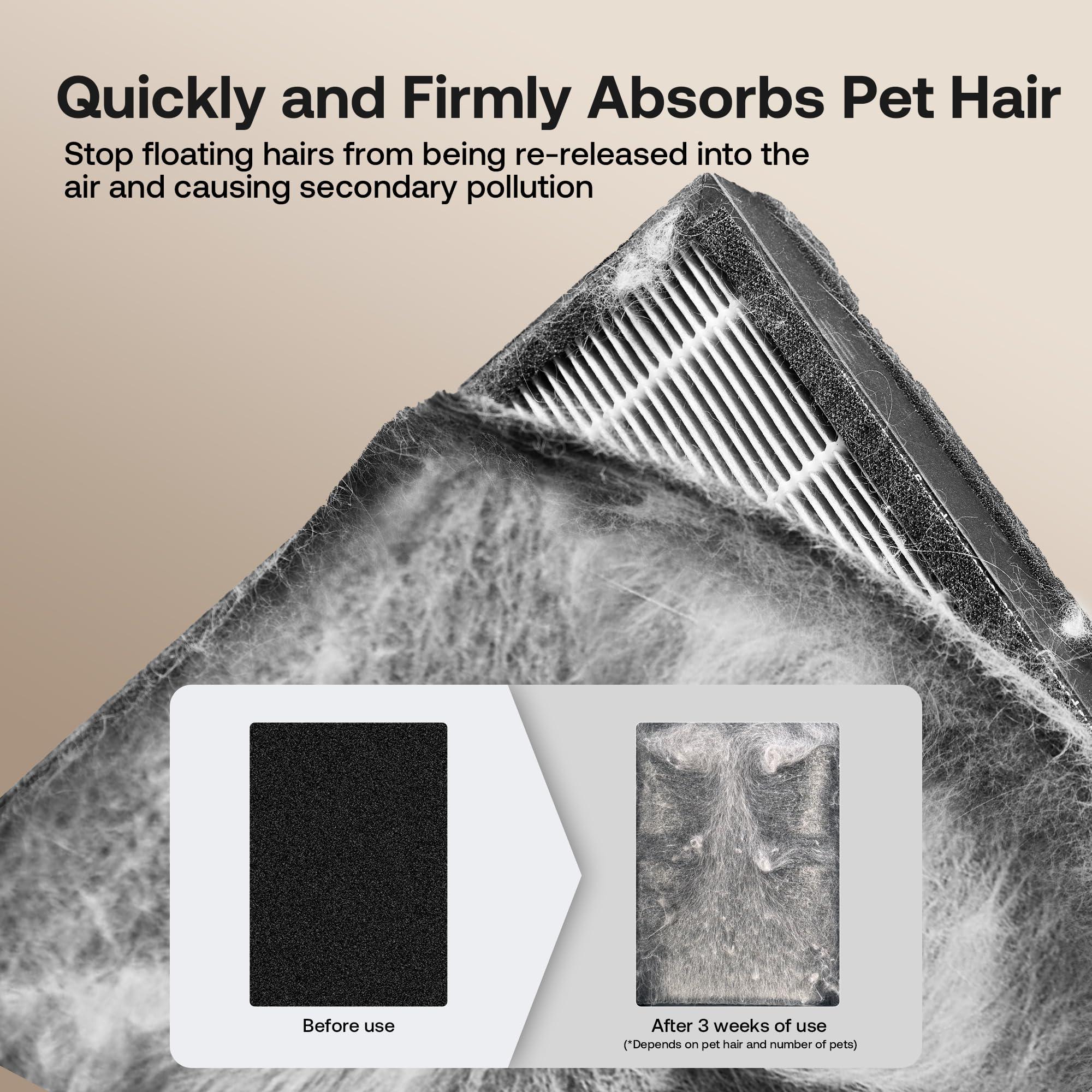 HEAPETS static cotton pre-filter adsorbing dog hair