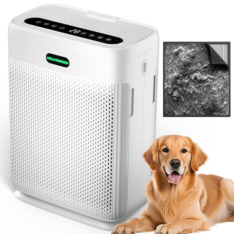 HEARBOBO air purifier front view showcasing 360° airflow for large rooms