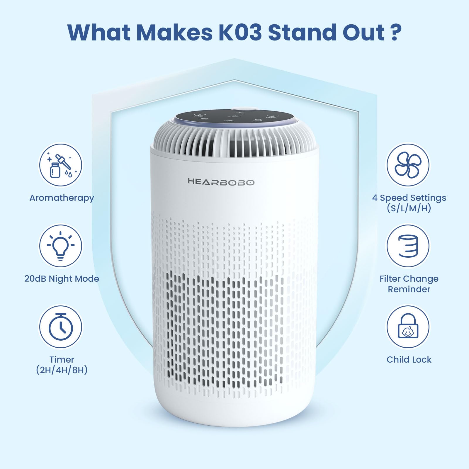 Hearbobo slim-profile purifier blends with decor while delivering strong purification.