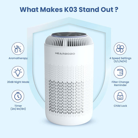 Hearbobo slim-profile purifier blends with decor while delivering strong purification.