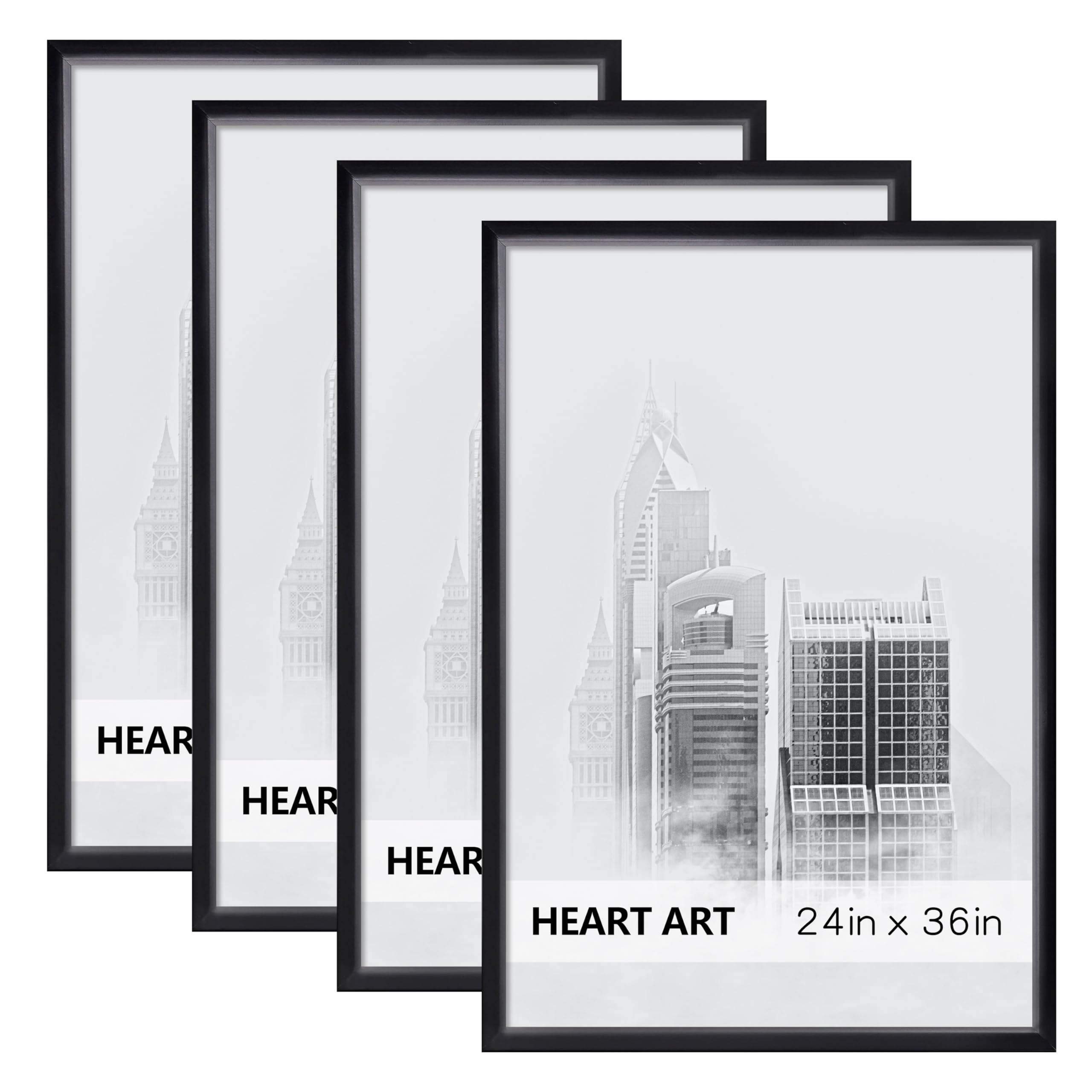 HEART ART 24x36 black frame front view for posters and art display.