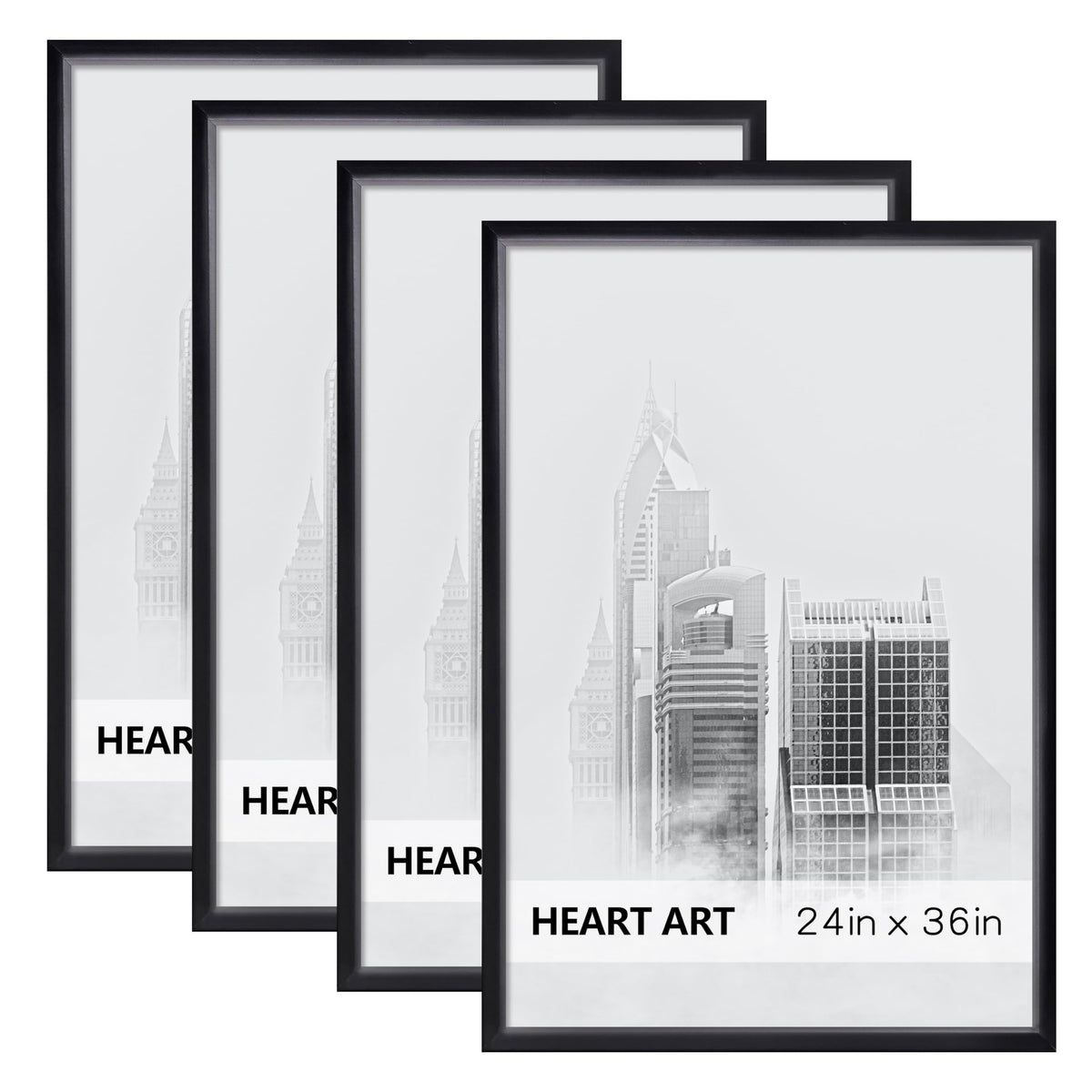HEART ART 24x36 black frame front view for posters and art display.