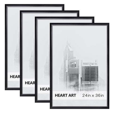 HEART ART 24x36 black frame front view for posters and art display.