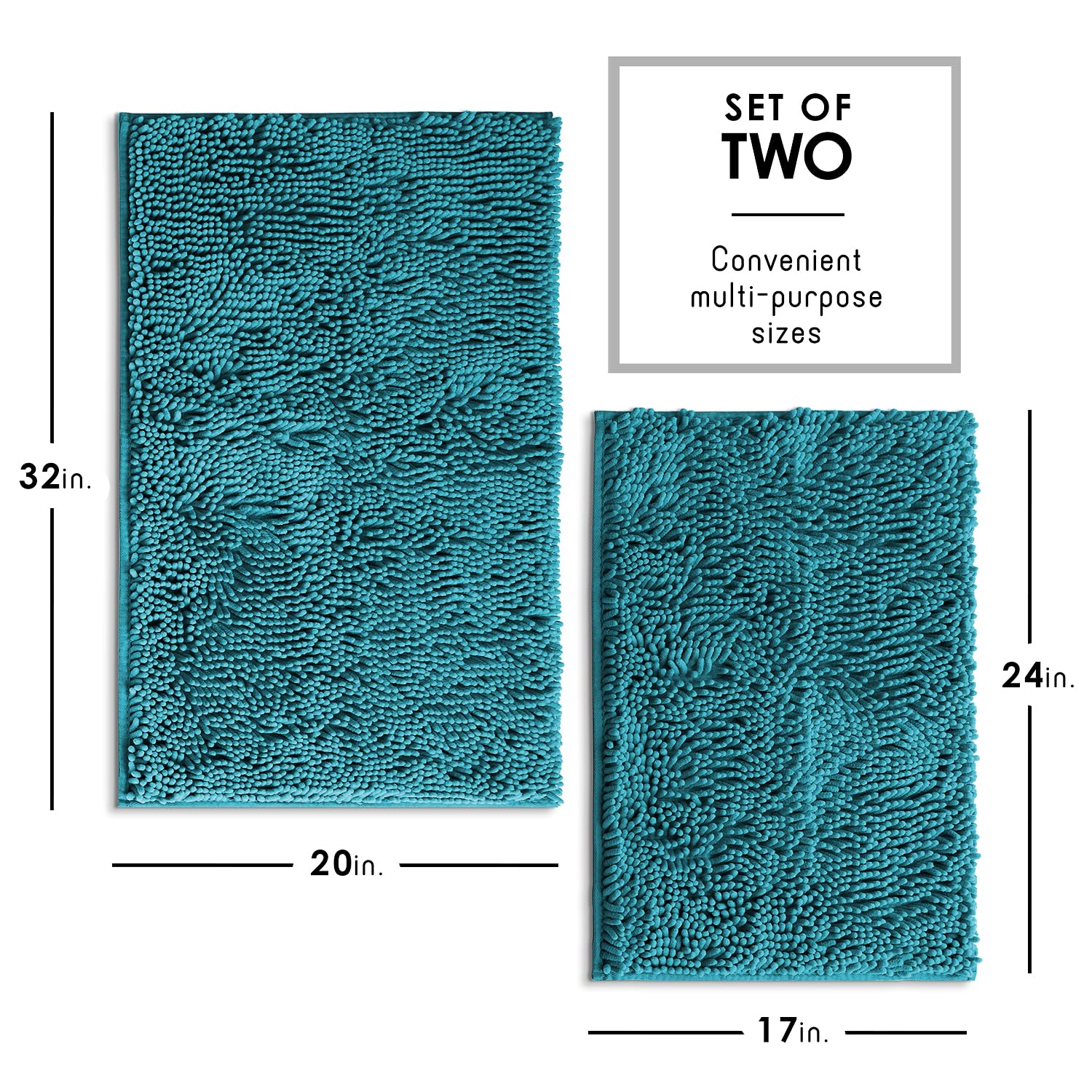 Machine washable chenille rug simplifies cleaning after daily bathroom use.