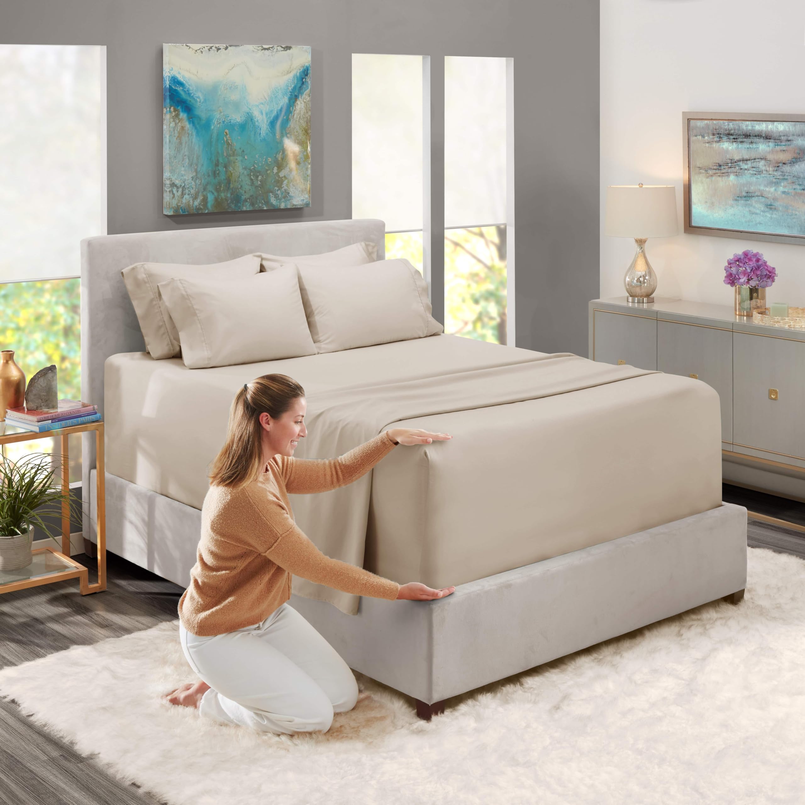 Hearth & Harbor microfiber sheets double brushed for softness and breathability.