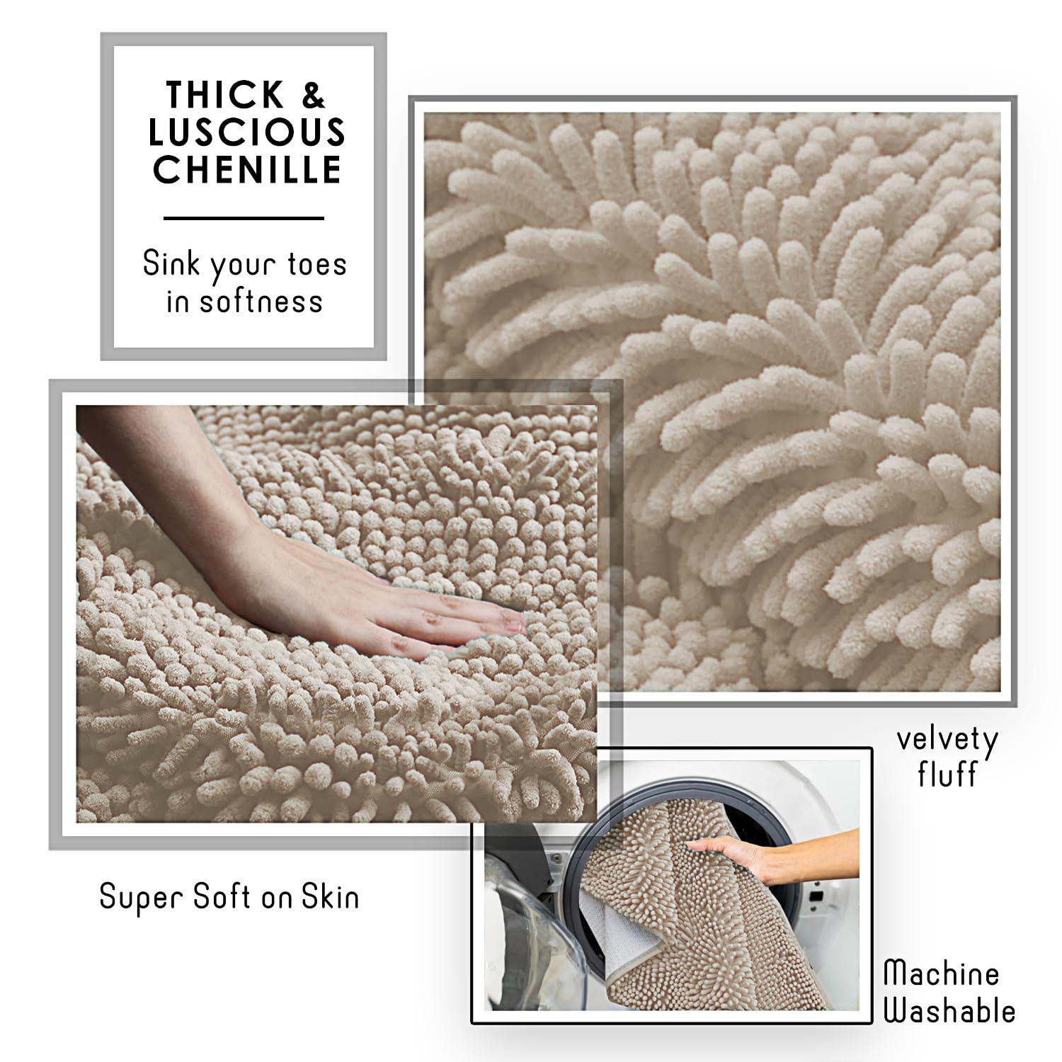 Hearth & Harbor machine washable chenille mat for easy cold-water cleaning.