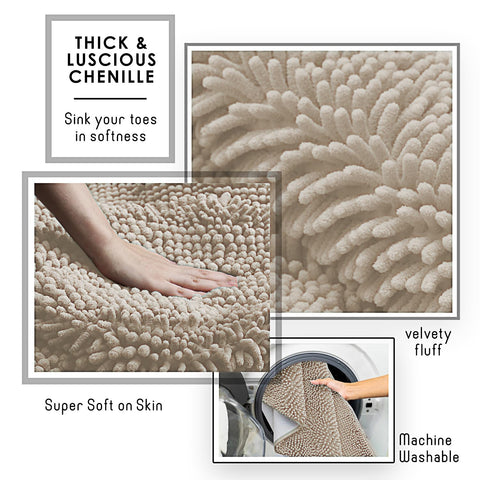 Hearth & Harbor machine washable chenille mat for easy cold-water cleaning.
