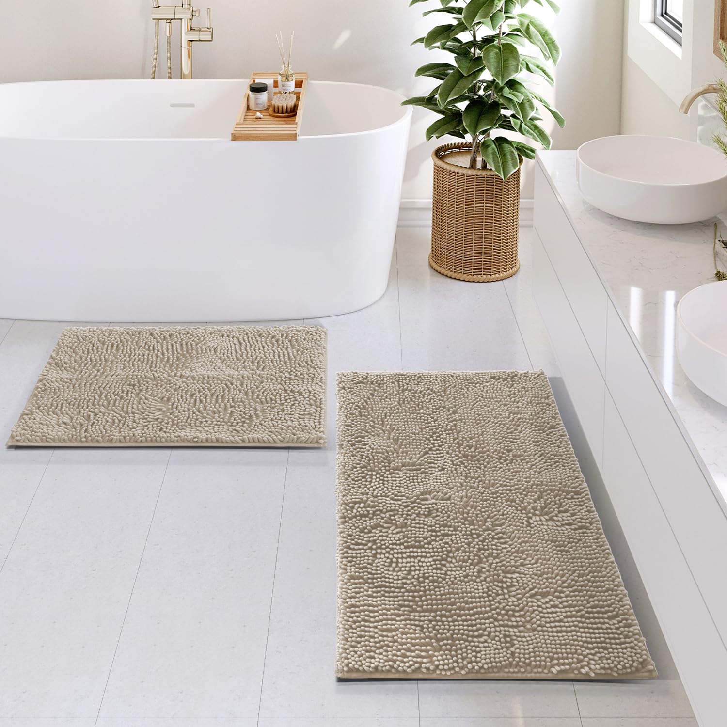 Hearth & Harbor chenille set medium 20x32 rug delivers cozy support after showers.