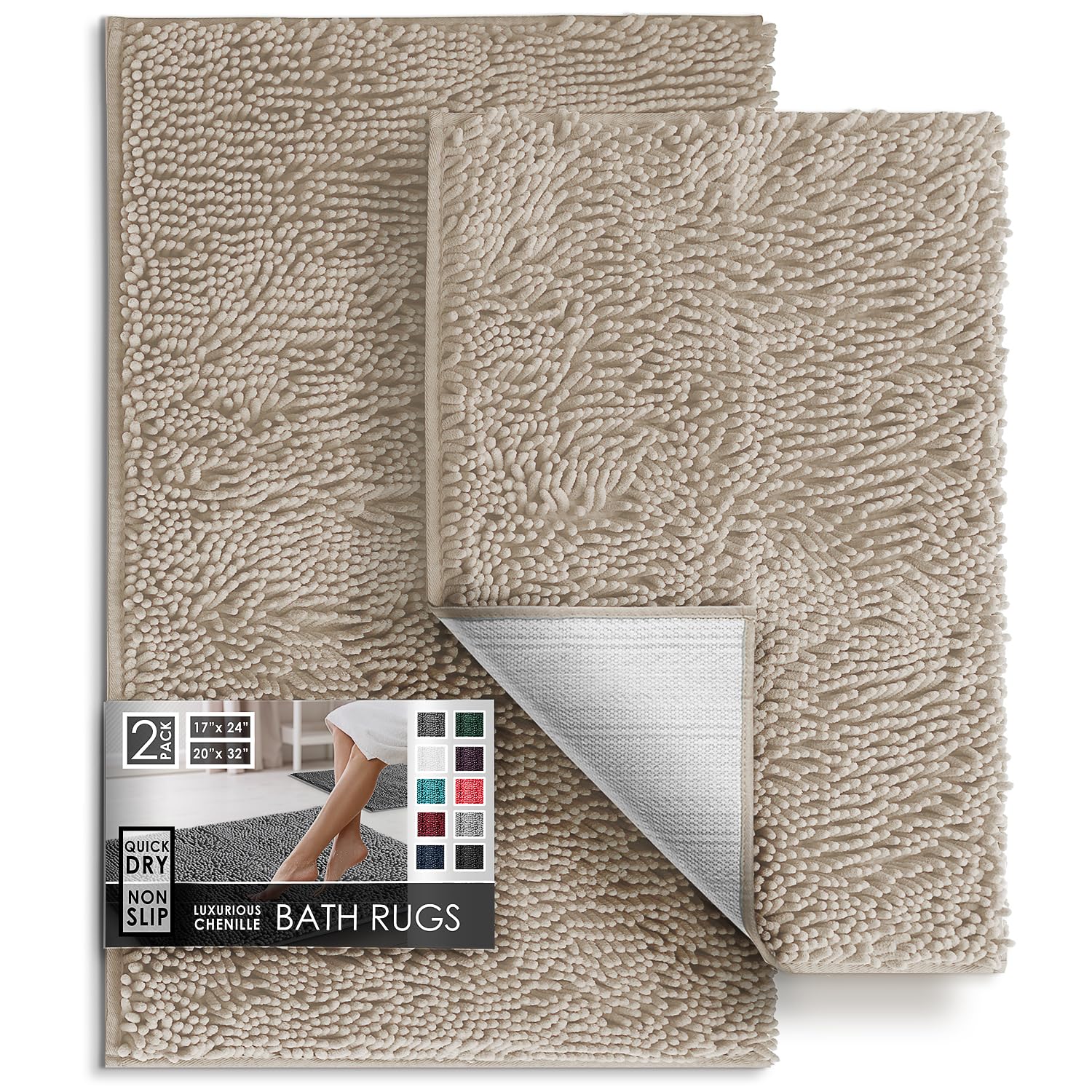 Hearth & Harbor chenille set small 17x24 rug with plush pile for soft feet.