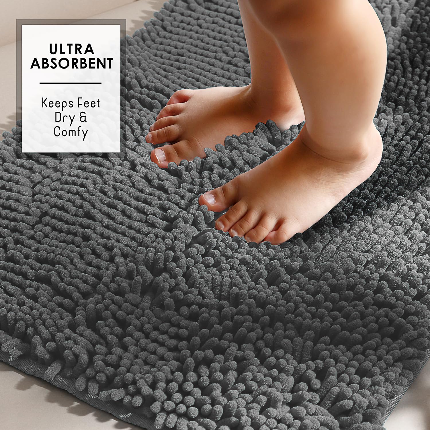 Hearth & Harbor moisture-wicking rug dries quickly after showers for a ready-to-use mat.