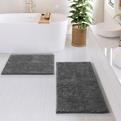 Hearth & Harbor non-slip PVC-backed rug stays securely in place on smooth bathroom floors.