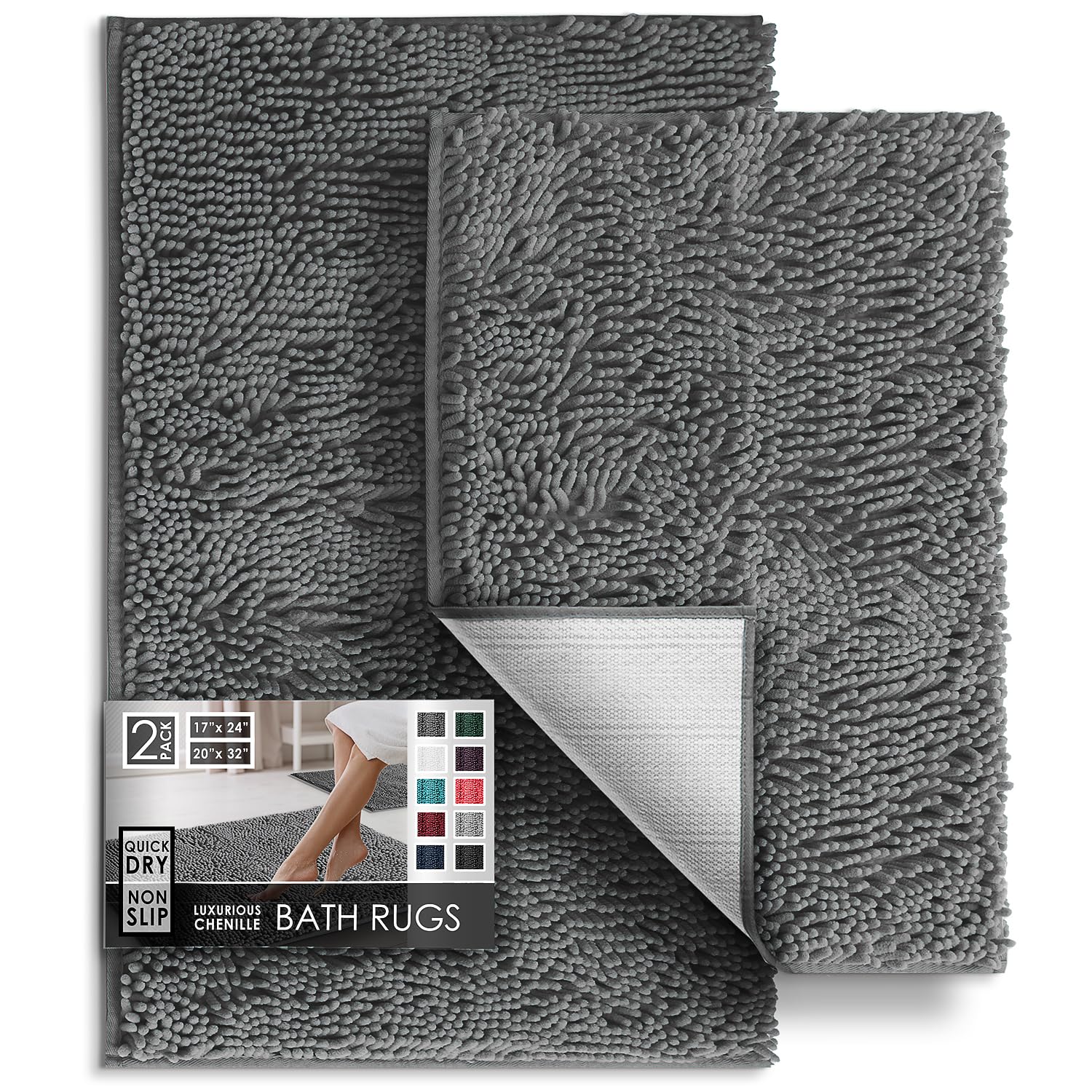 Hearth & Harbor plush chenille 17x24 rug offers cloud-like softness and quick-dry performance.