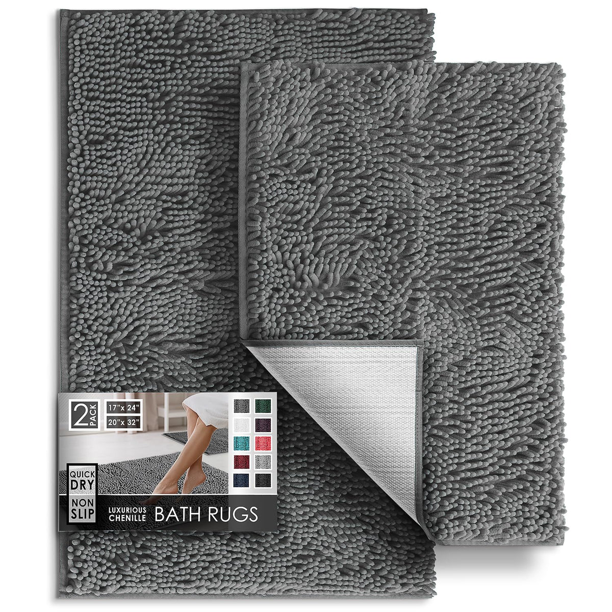 Hearth & Harbor plush chenille 17x24 rug offers cloud-like softness and quick-dry performance.