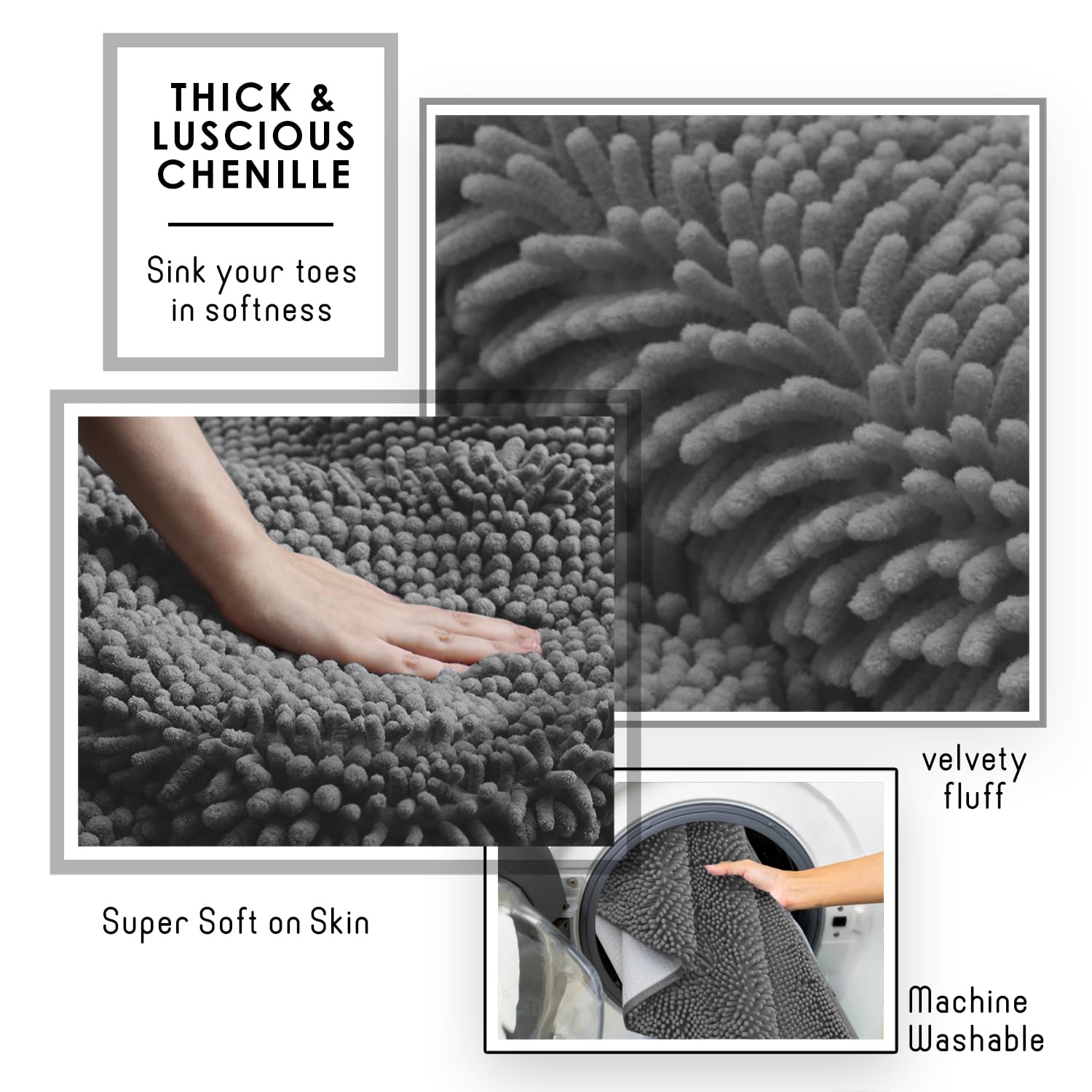 Hearth & Harbor quick-dry chenille rug reduces damp bathroom floors.